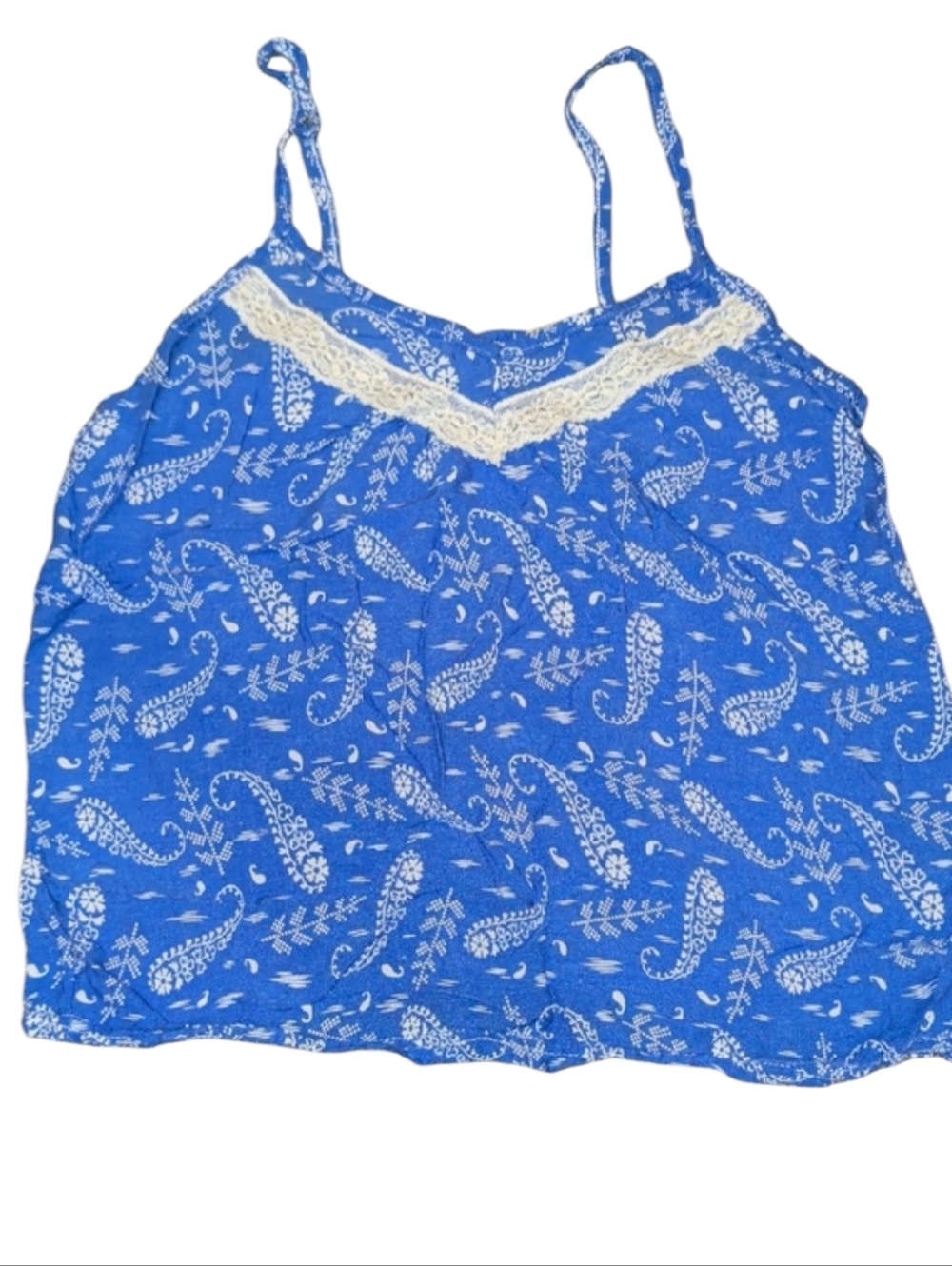 Blue Paisley Lace-Trim Spaghetti-Strap Cami (#C1012)